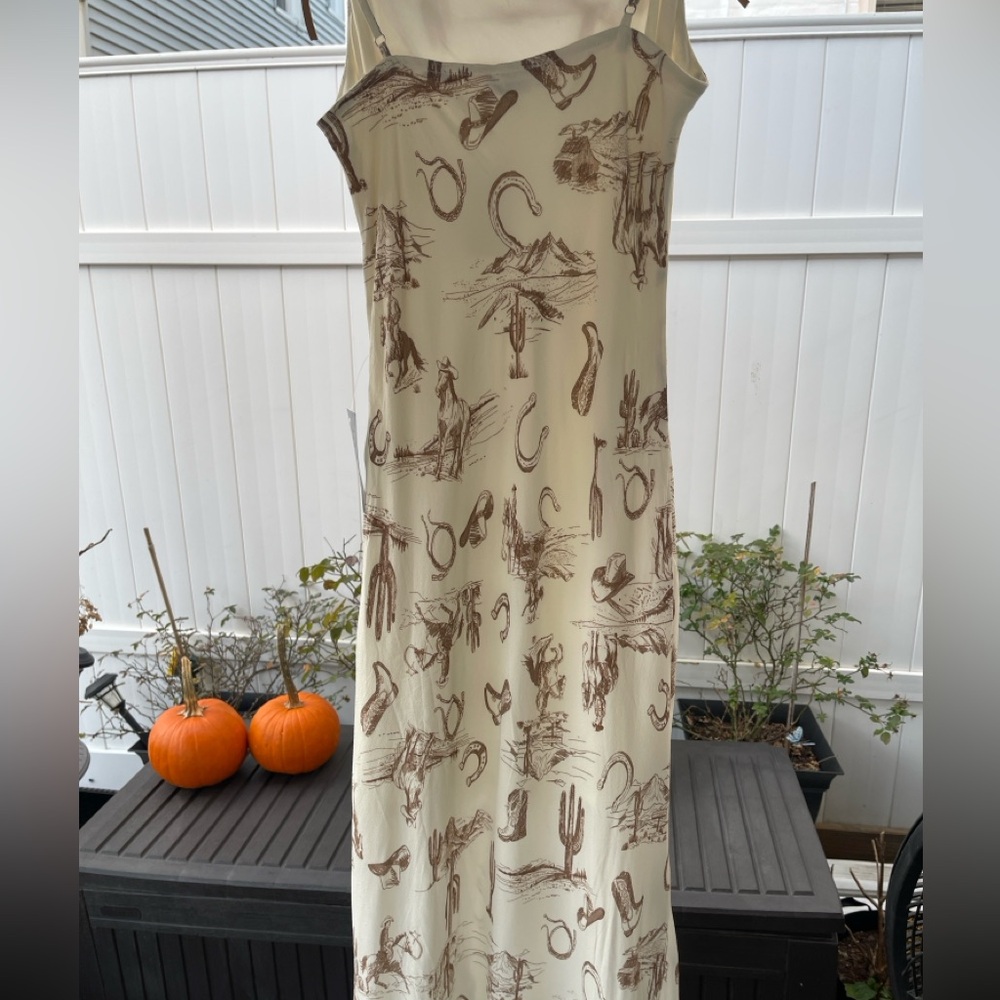 Cream Maxi Dress with Brown Western Print - Picture 13 of 16